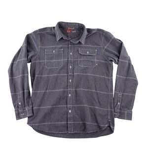 Mountain Hardwear Mens Large Dark Gray Stripe Button Down Shirt Flannel Chambray